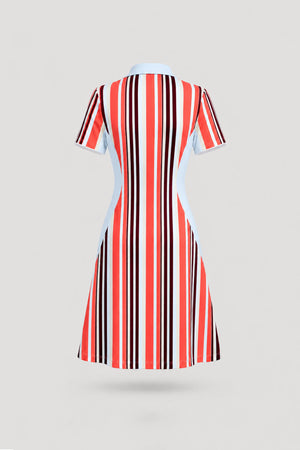 The Contour Zip Polo Golf Dress - Resort Stripe
