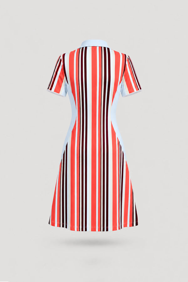 The Contour Zip Polo Golf Dress - Resort Stripe