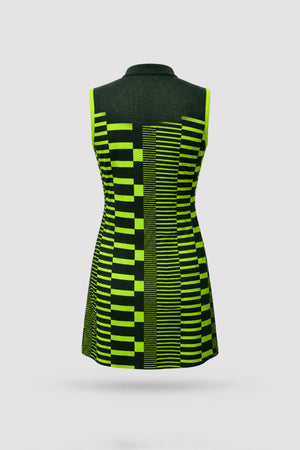 The Sleeveless Zip Golf Dress - Circuit Stripe