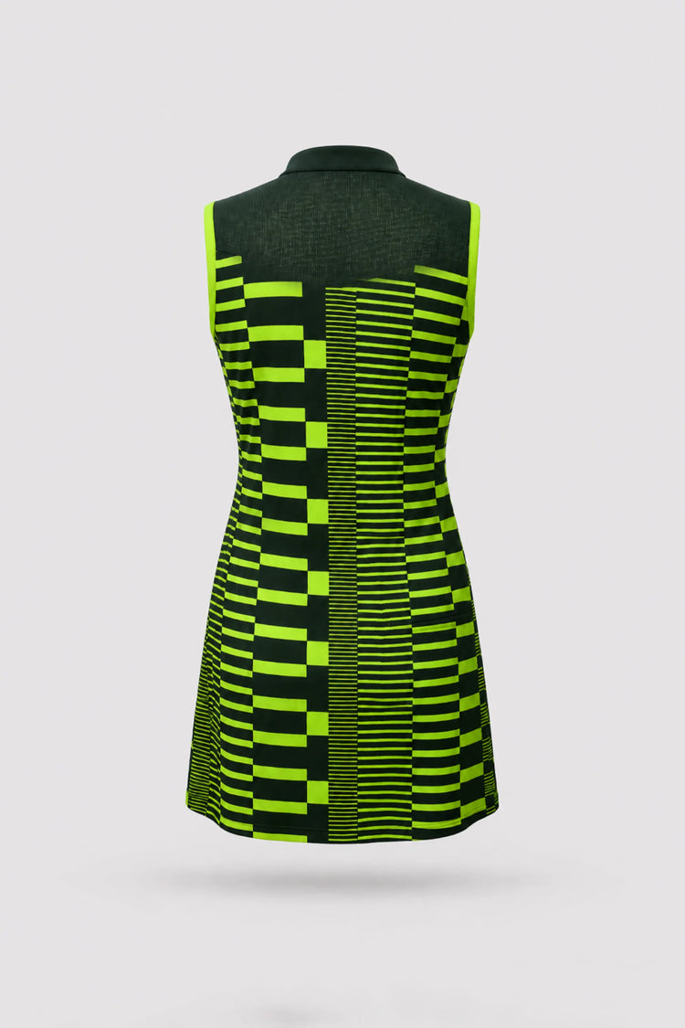 The Sleeveless Zip Golf Dress - Circuit Stripe