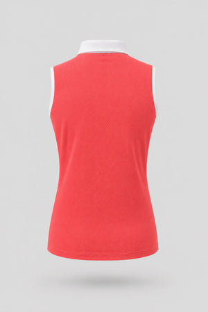 The Sleeveless Zip Neck Golf Polo - Coral Red
