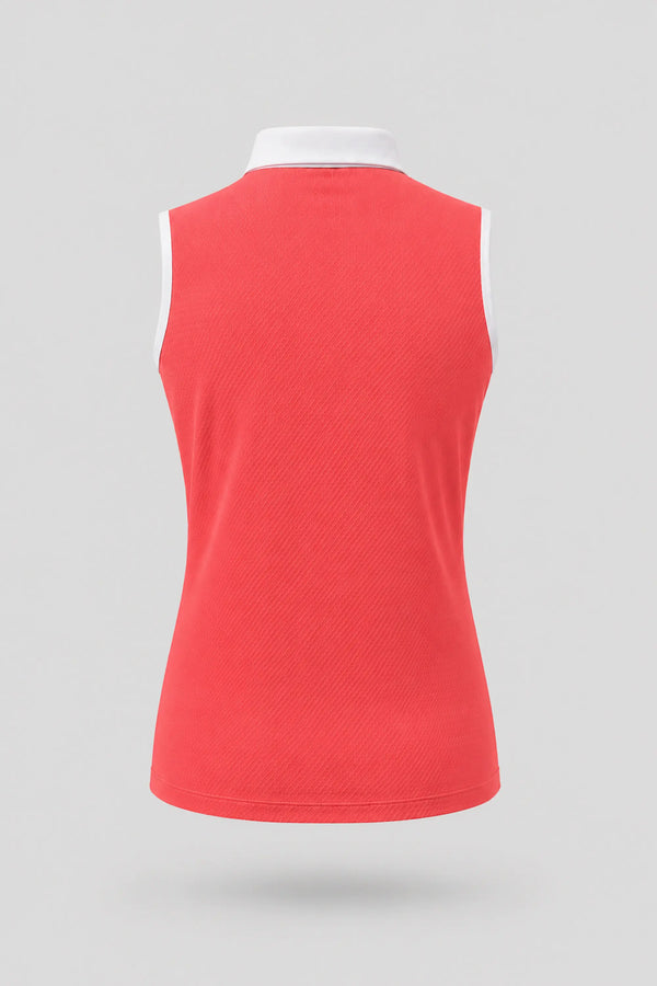 The Sleeveless Zip Neck Golf Polo - Coral Red