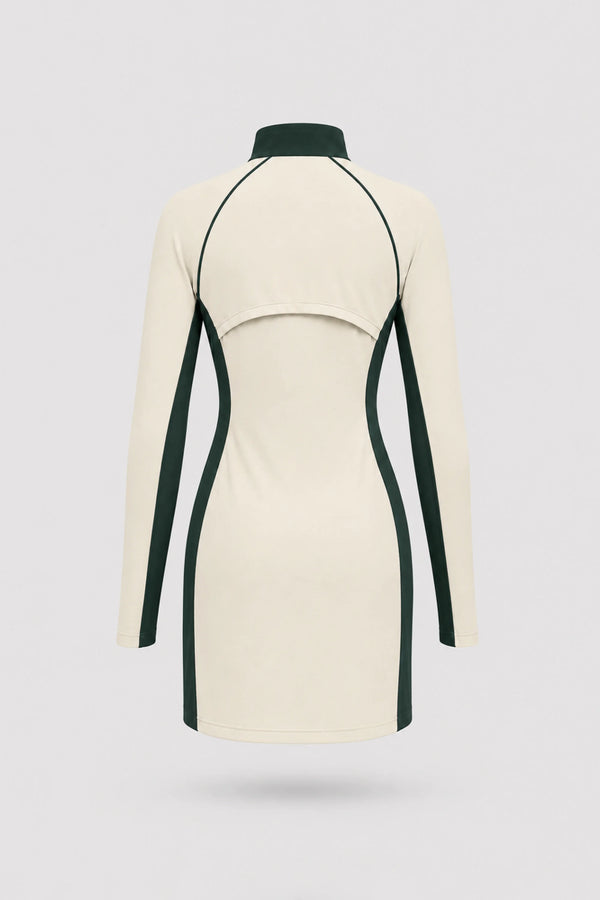 The Long Sleeve Zip Golf Dress - Cream