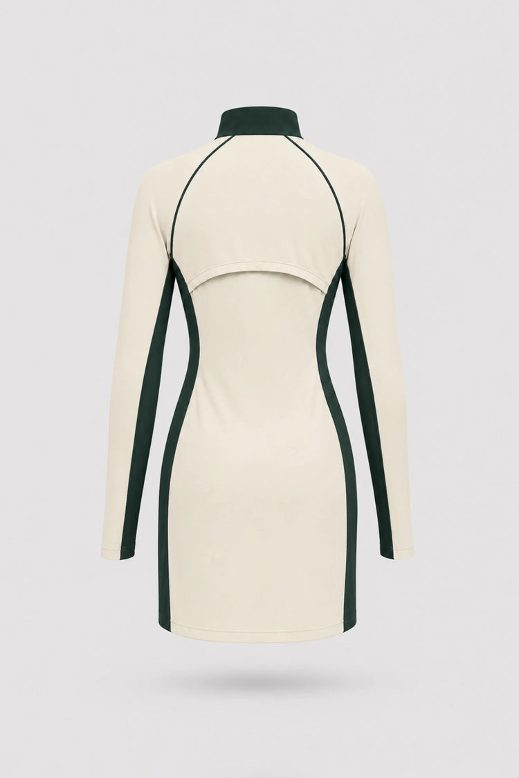 The Long Sleeve Zip Golf Dress - Cream