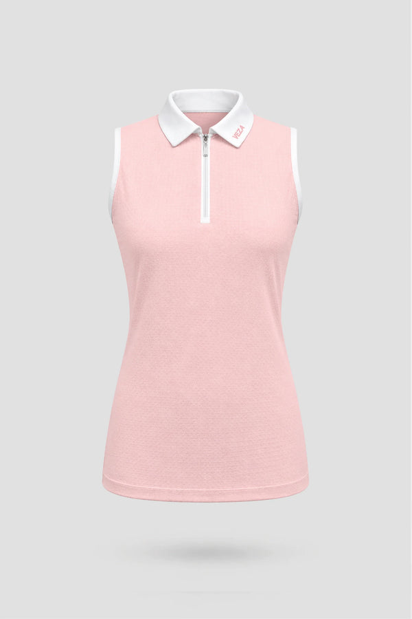 The Sleeveless Zip Neck Golf Polo - Pink