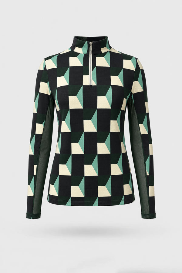 The Long Sleeve Zip Neck Golf Top - Club Geo