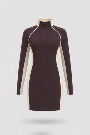 The Long Sleeve Zip Golf Dress - Cocoa