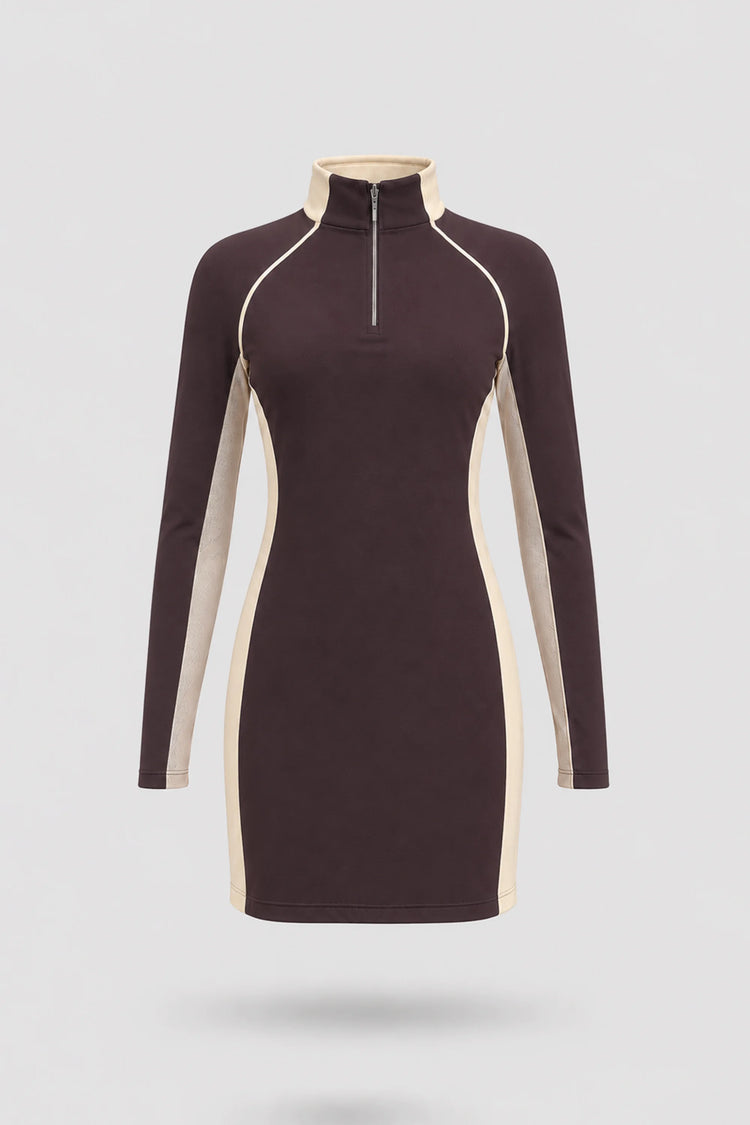 The Long Sleeve Zip Golf Dress - Cocoa