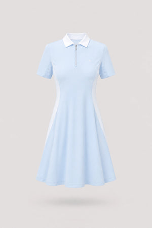 The Contour Zip Polo Golf Dress - Sky Mist