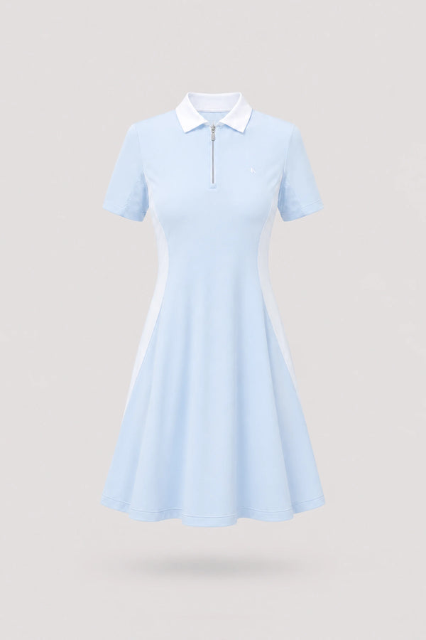 The Contour Zip Polo Golf Dress - Sky Mist