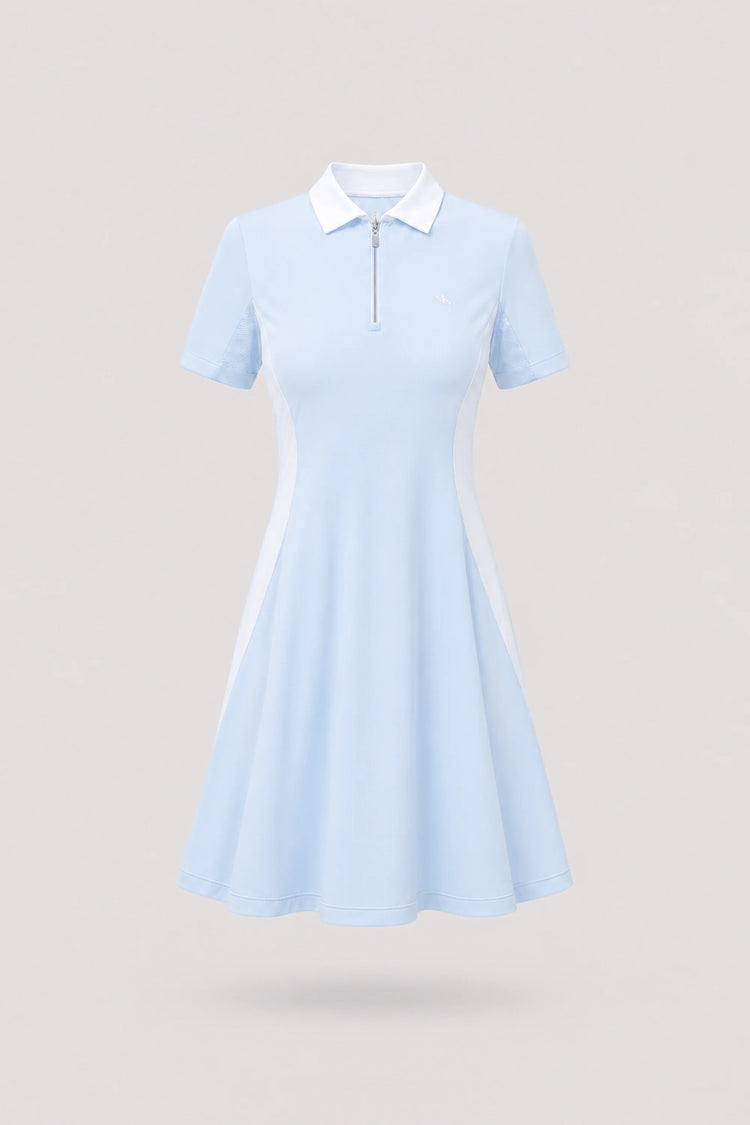 The Contour Zip Polo Golf Dress - Sky Mist
