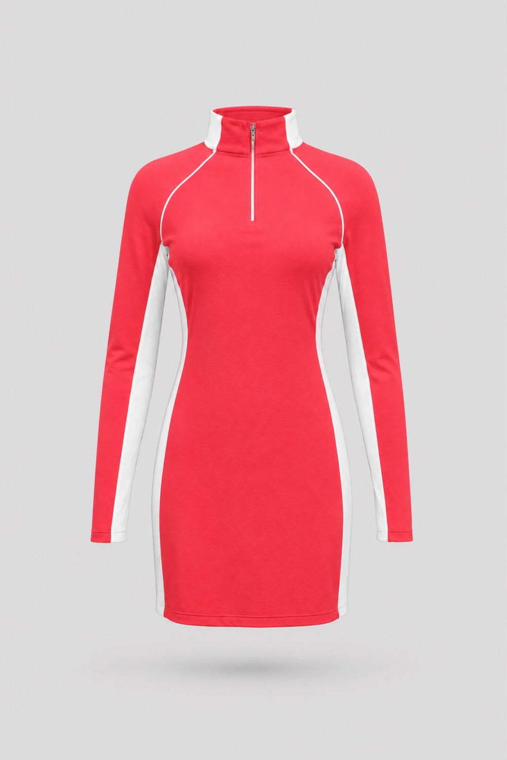 The Long Sleeve Zip Golf Dress - Coral Red