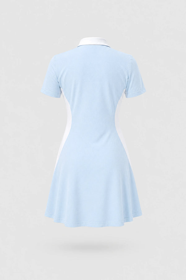 The Contour Zip Polo Golf Dress - Sky Mist