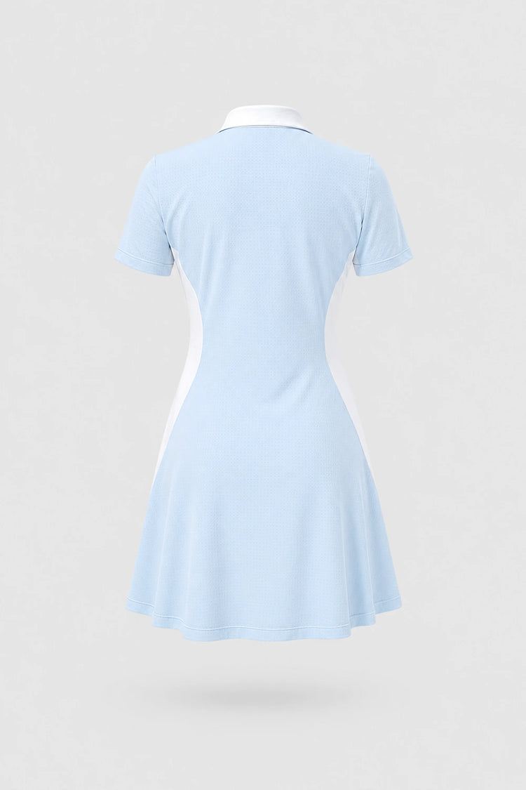 The Contour Zip Polo Golf Dress - Sky Mist