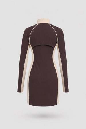 The Long Sleeve Zip Golf Dress - Cocoa