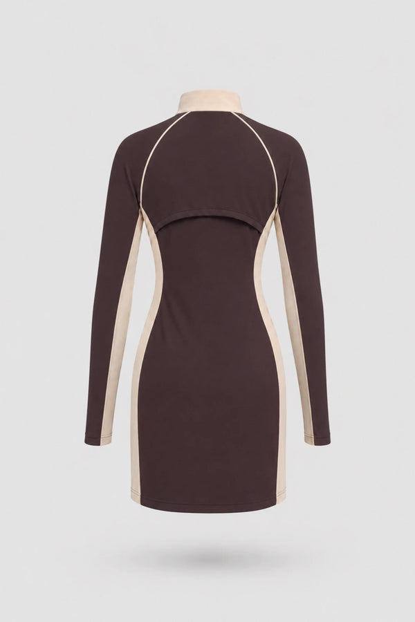 The Long Sleeve Zip Golf Dress - Cocoa