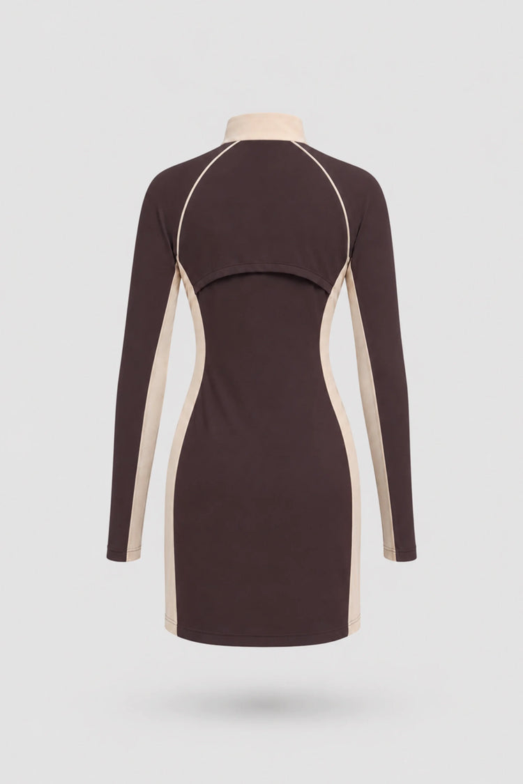 The Long Sleeve Zip Golf Dress - Cocoa