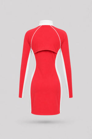 The Long Sleeve Zip Golf Dress - Coral Red