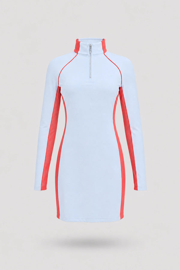 The Long Sleeve Zip Golf Dress - Sky Mist