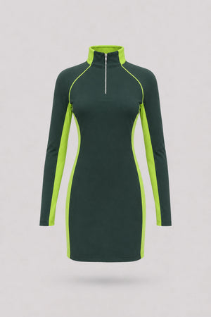 The Long Sleeve Zip Golf Dress - Evergreen