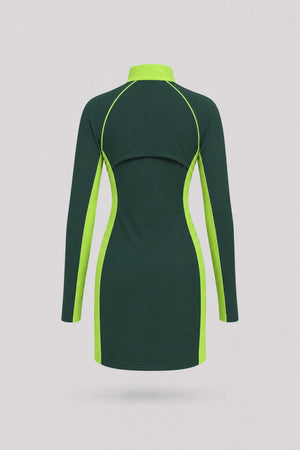 The Long Sleeve Zip Golf Dress - Evergreen