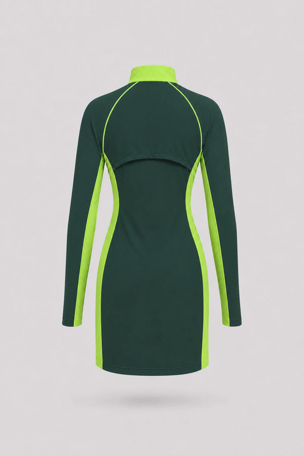 The Long Sleeve Zip Golf Dress - Evergreen