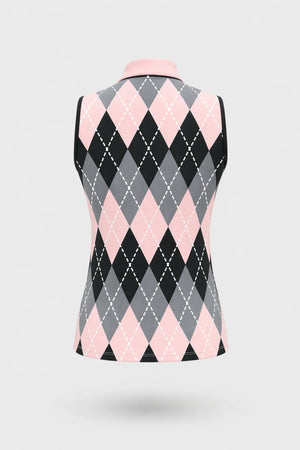 The Sleeveless Zip Neck Golf Polo - Argyle