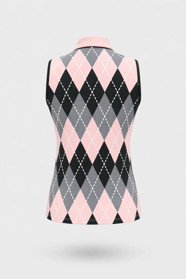 The Sleeveless Zip Neck Golf Polo - Argyle