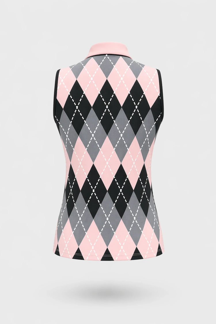 The Sleeveless Zip Neck Golf Polo - Argyle