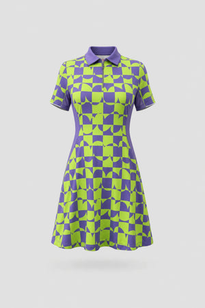 The Contour Zip Polo Golf Dress - Paradox Geo