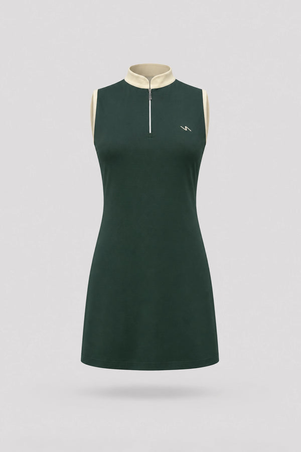 The Sleeveless Zip Golf Dress - Evergreen