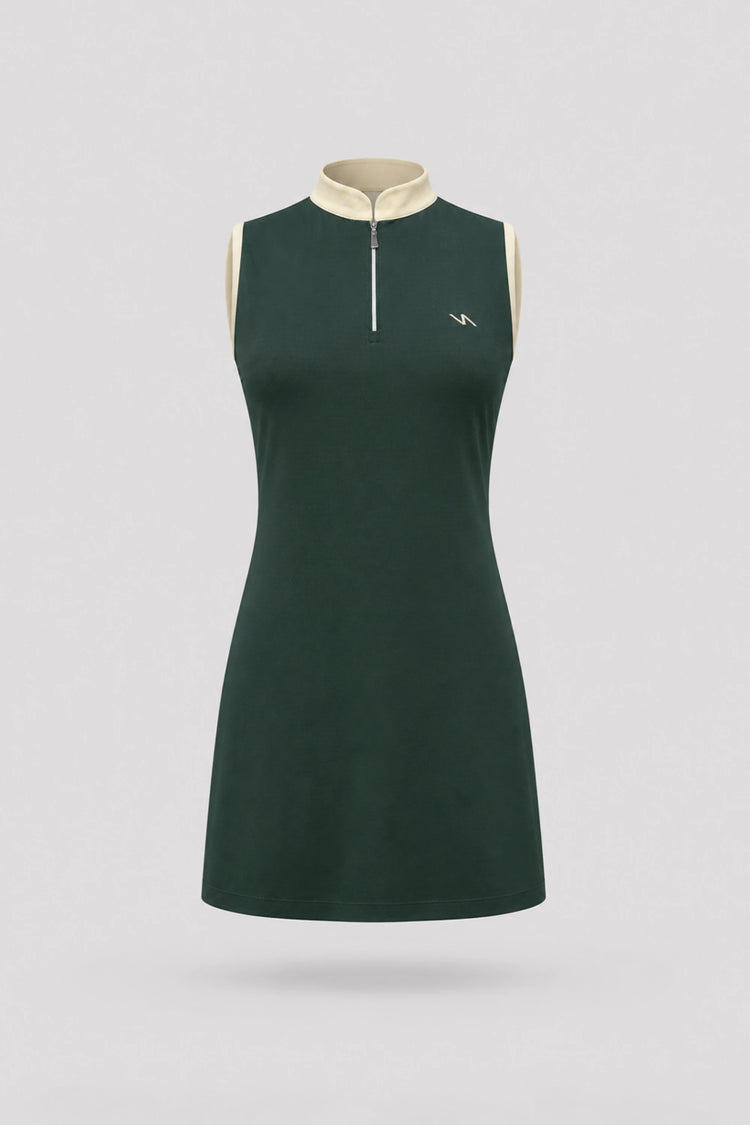The Sleeveless Zip Golf Dress - Evergreen