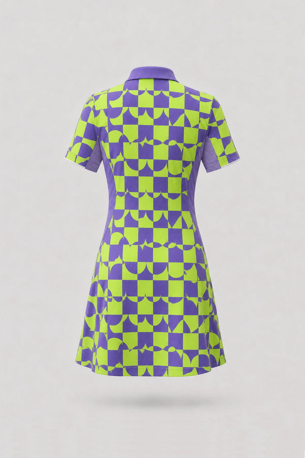 The Contour Zip Polo Golf Dress - Paradox Geo