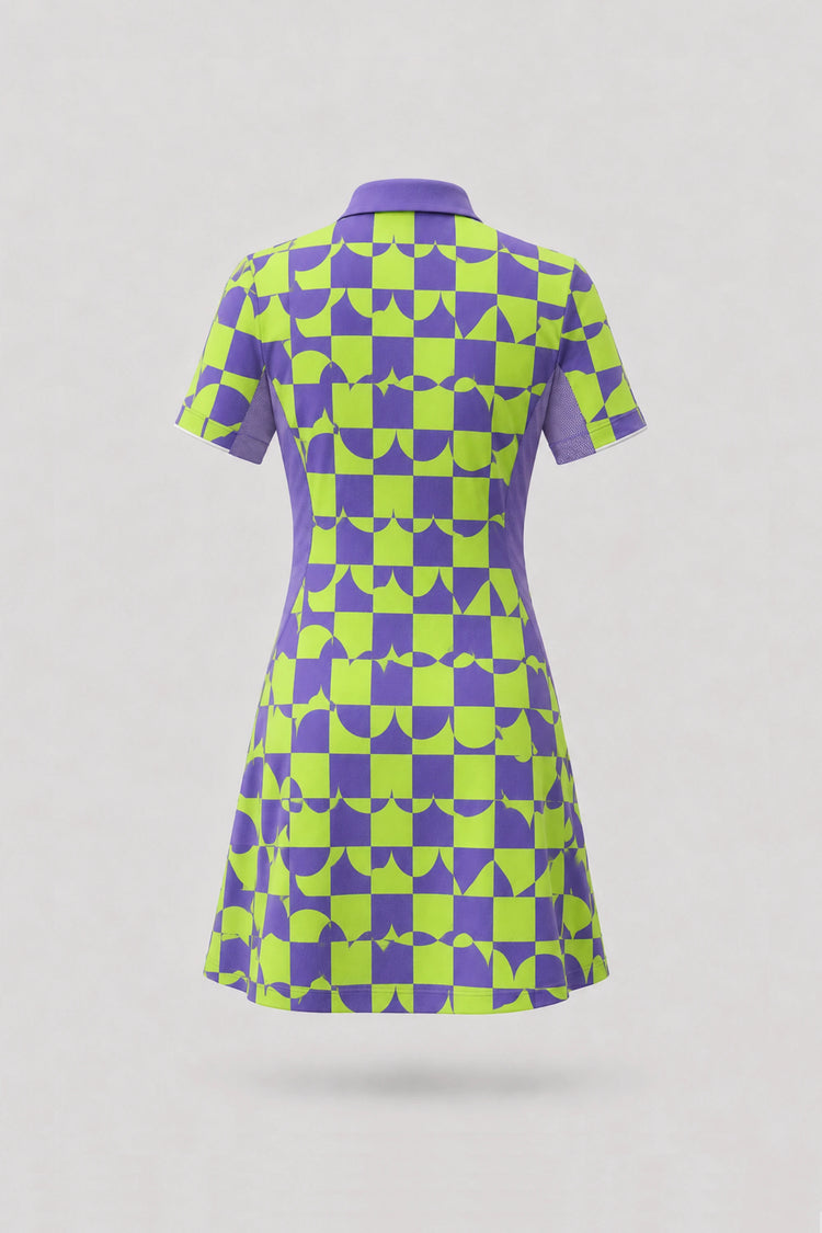 The Contour Zip Polo Golf Dress - Paradox Geo