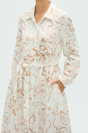 Women’s Belted Shirt Dress - Sand Bloom