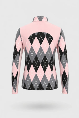 The Long Sleeve Zip Neck Golf Top - Argyle