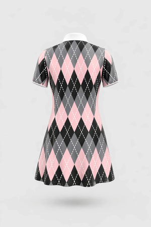 The Contour Zip Polo Golf Dress - Argyle