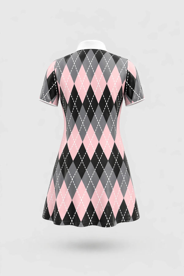The Contour Zip Polo Golf Dress - Argyle