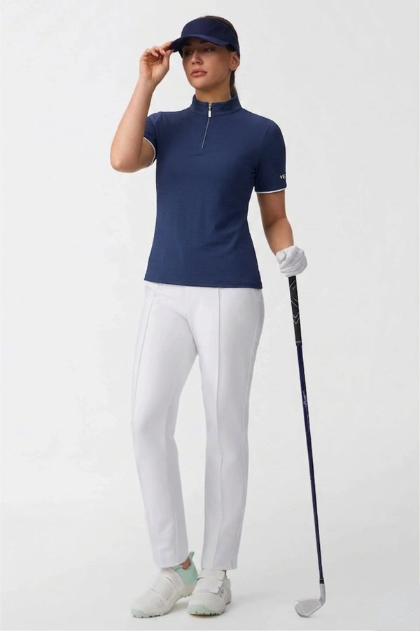 The Contour Zip Neck Top - Navy
