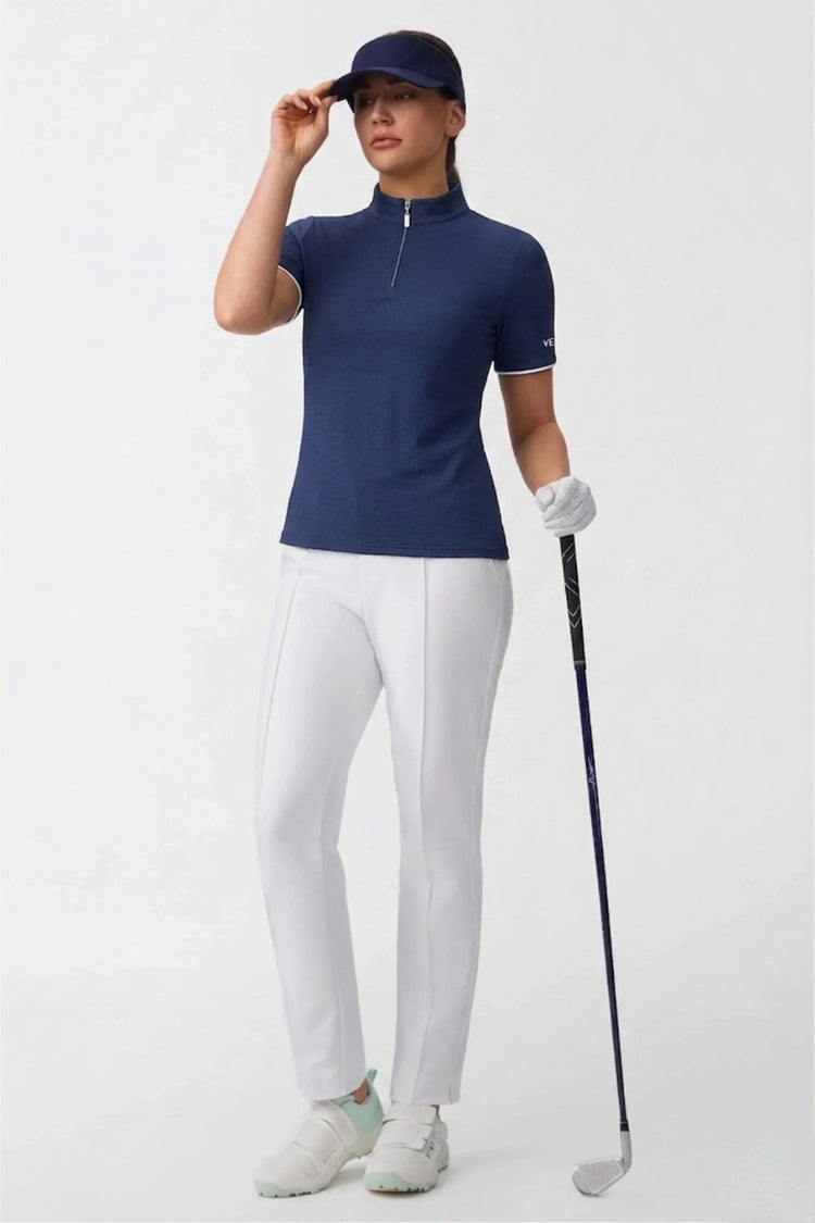 The Contour Zip Neck Top - Navy