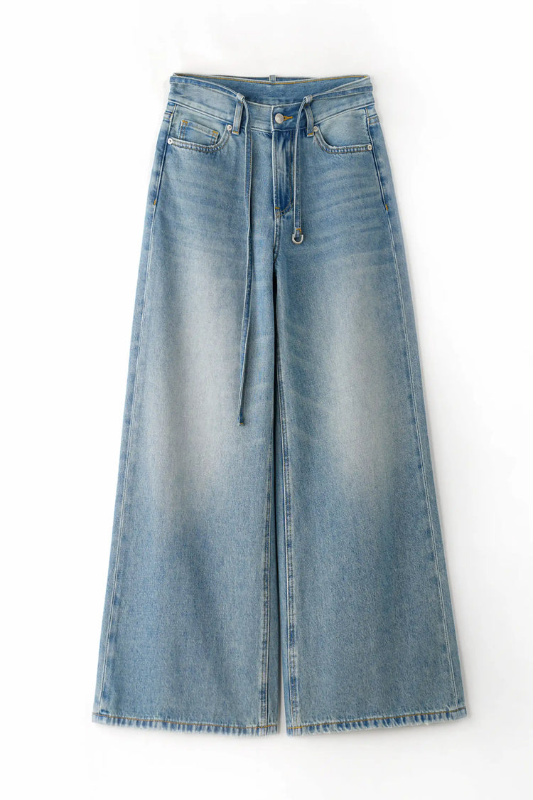 Drawstring Wide-Leg Denim – Soft Indigo
