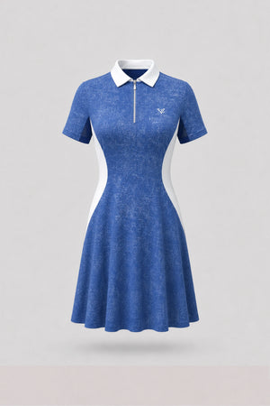 The Contour Zip Polo Golf Dress - Vintage Blue