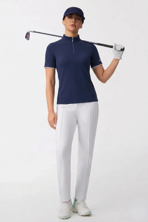 The Contour Zip Neck Top - Navy
