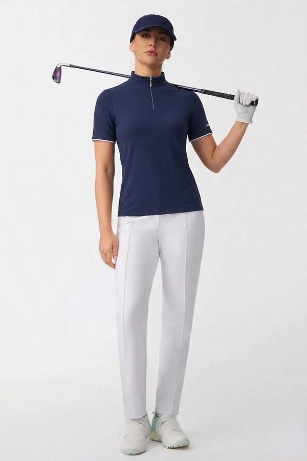 The Contour Zip Neck Top - Navy