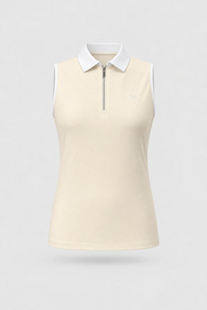 The Sleeveless Zip Neck Golf Polo - Cream