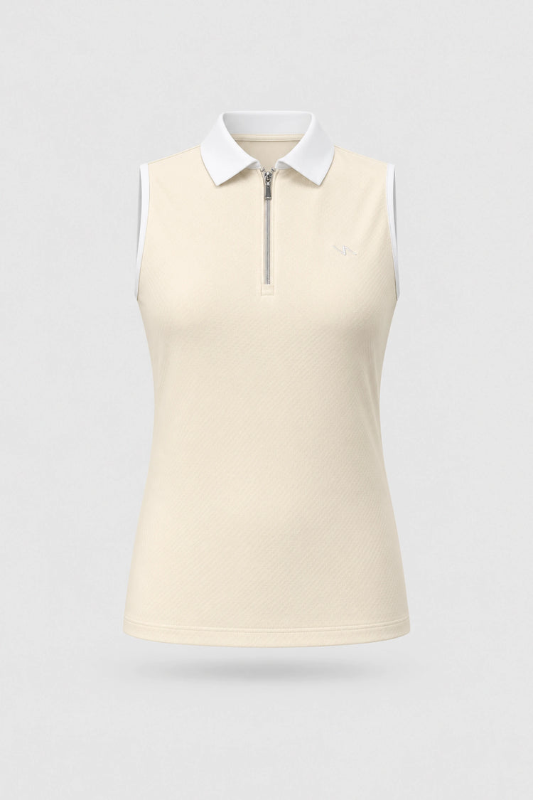 The Sleeveless Zip Neck Golf Polo - Cream