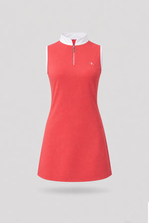 The Sleeveless Zip Golf Dress - Coral Red
