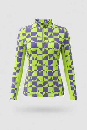 The Long Sleeve Zip Neck Golf Top - Paradox Geo