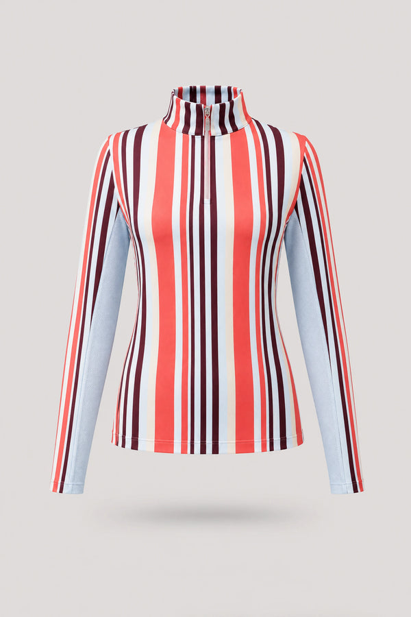 The Long Sleeve Zip Neck Golf Top - Resort Stripe