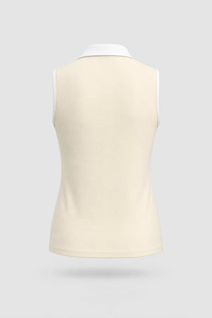 The Sleeveless Zip Neck Golf Polo - Cream